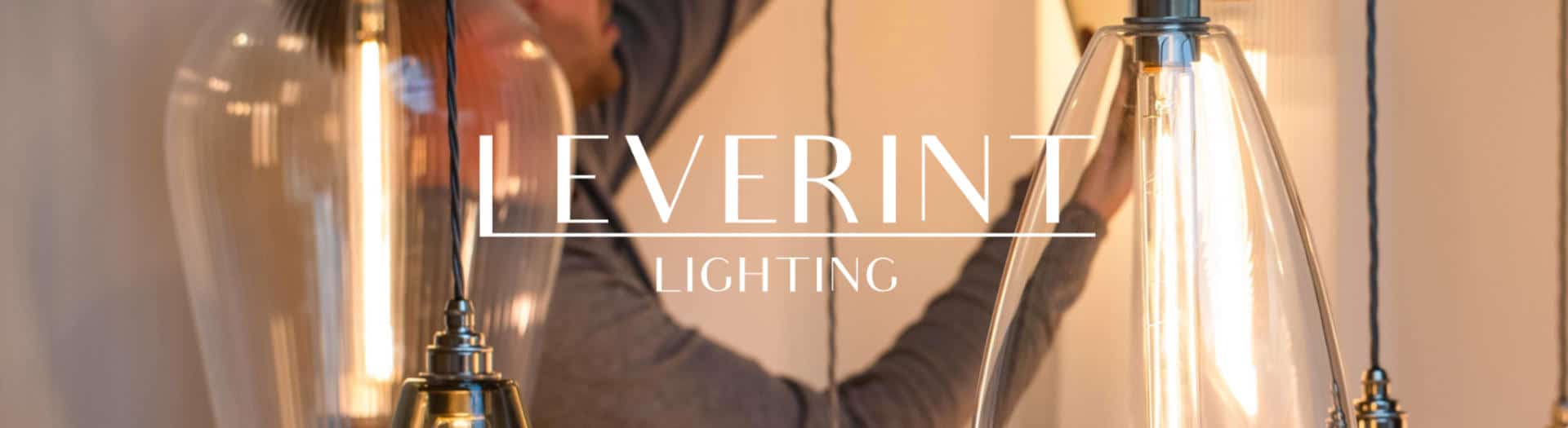 Leverint lighting close up with white logo made in Britain lighting