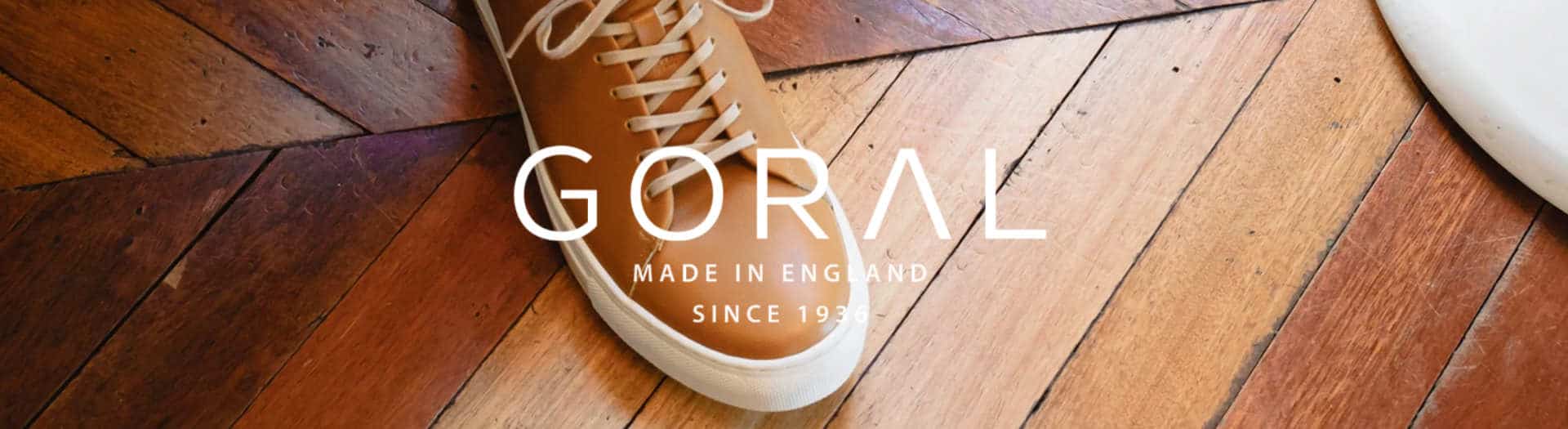 1920 Goral footwear header Goral Footwear made in sheffiled made in Uk trainers with white Goral logo