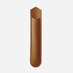 ajoto caramel leather pen pouch, designer pen pouch, leather pen holder