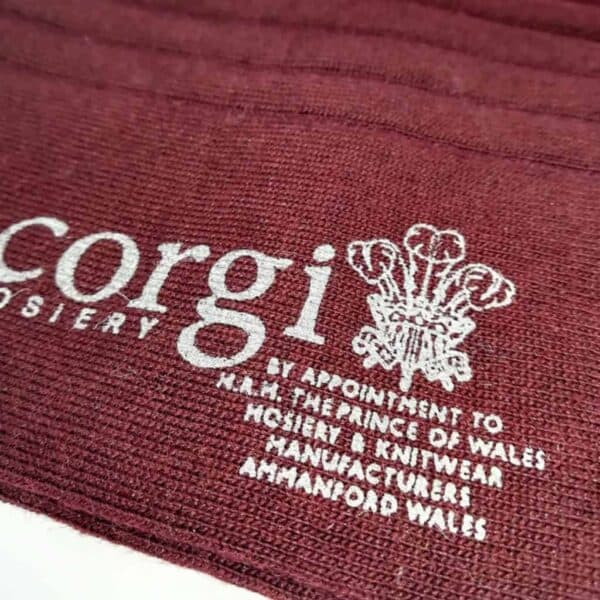 corgi wine wool lightweight socks close up