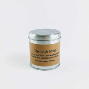 st eval thyme and mint scented tin candle hand poured scented tin candle made in cornwall