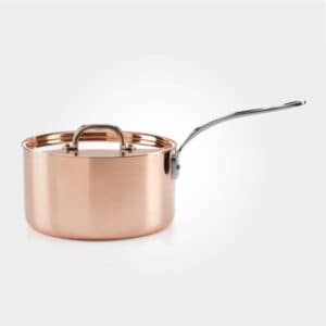 large copper saucepan on white background