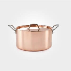 samuel groves copper casserole pot on white background