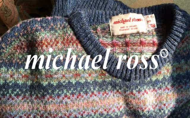 michael ross jumpers brand lock up with logo on fair isle jumper