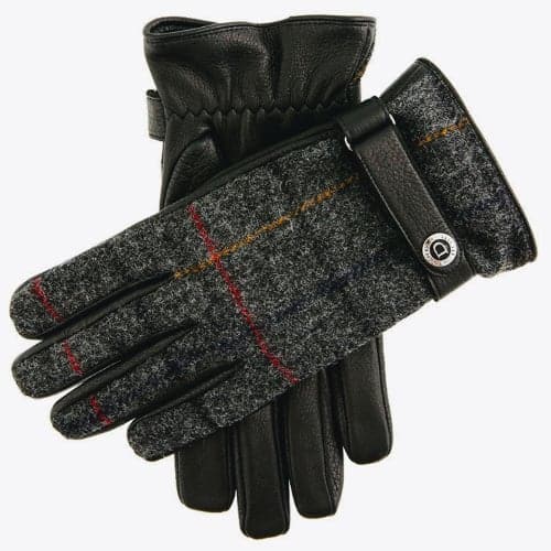 Dents Black muncaster men's tweed gloves, made in UK from abraham moon tweed men's luxury tweed gloves