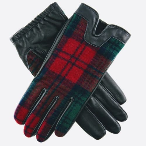 Dents Navy tartan gloves, ladies wool and leather gloves, handmade ladies leather gloves
