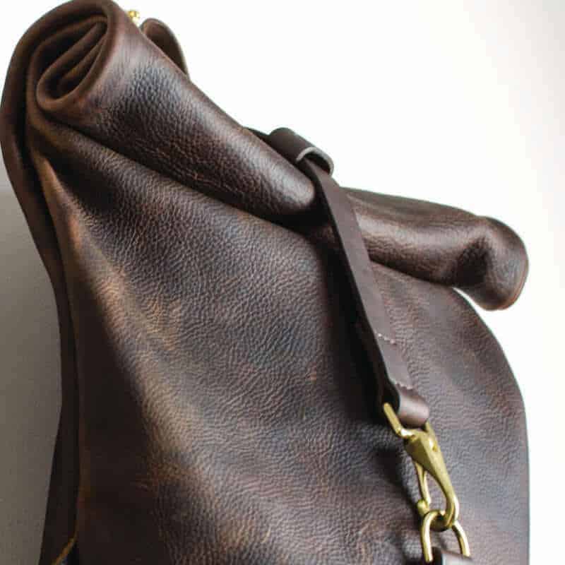 Brown Medium Kodiak Leather Roll Top Backpack Heather Borg British Made Backpack