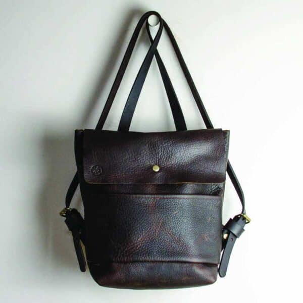 Heather borg Kodiak brown Leather flap over backpack, small leather backpack, handmade leather rucksack