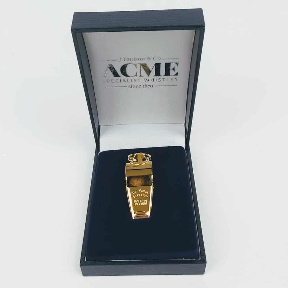 ACME whistles gold plated thunderer whistle, acme whistle thundere whistle presentation box in gold