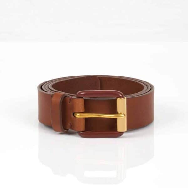 Awling Exposded modernist saddle brown brown, vegetable tanned handmade men's leather belt made in UK