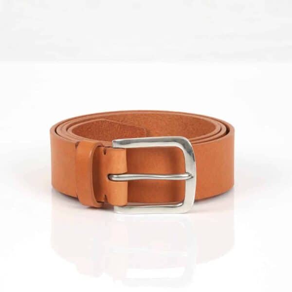Awling Original tan Polished Pewter, vegatable tanned leather men's belt made in UK brown belt