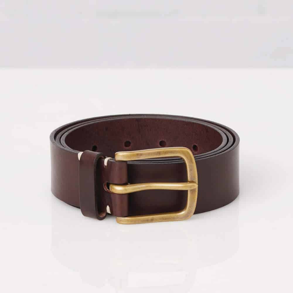 Awling Walnut Brown Brass, handmade men's leather brown belt, handcrafted in UK, luxury mens brown belt