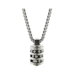 stainless steel necklace with ball bearings on pendent