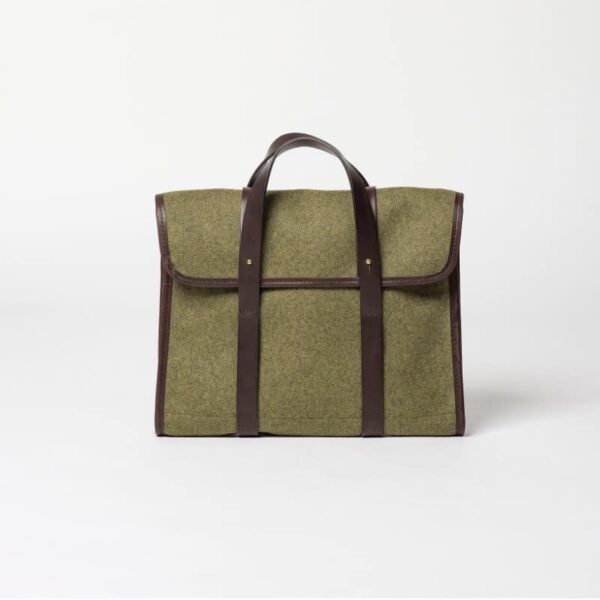 cherchbi barrett flap with leather straps made in UK from wool
