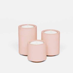 concrete and wax Blush Tea light holder, set of three concrete pink candles holders, british made trio of pink candle holders