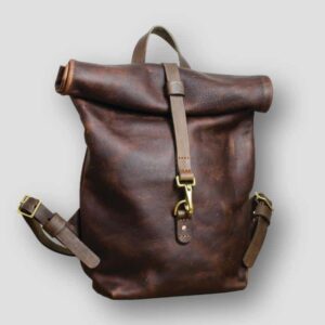 Heather Borg KODIAK TAN LEATHER ROLL TOP BACKPACK, handmade leather rucksack, luxury leather backpack