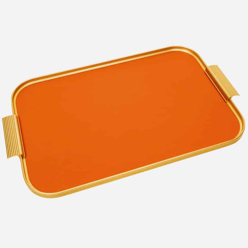 Burnt Orange kaymet serving tray, aluminium orange cocktail tray with gold trim S18