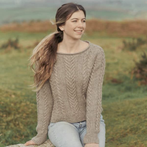 shetland jumper knitting kit on woman made in cornwall yarn