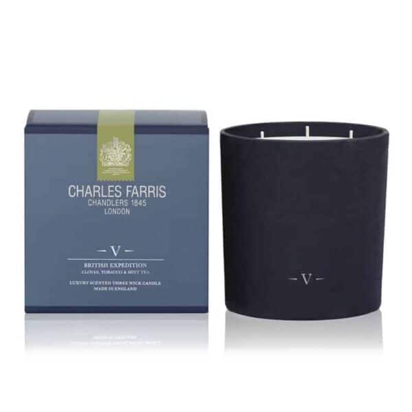 Charles Farris scented candle british expedition 3 wick scented candle, luxury scented candle, queen's candle maker