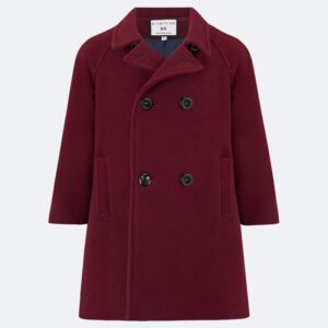 Britannical Burgundy Girls bridge coat made in london on white abckground