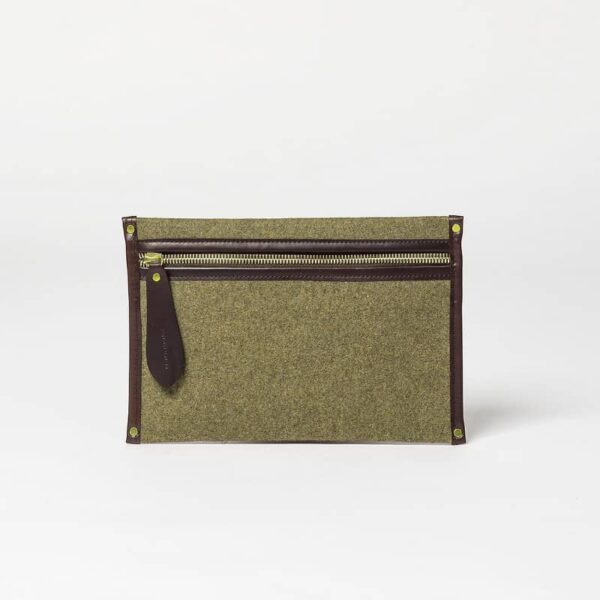 cherchbi small khaki wool pouch made in UK for tablet pouch