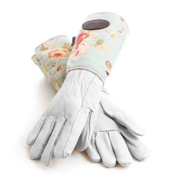 Bradleys small floral gardeing gloves made in Uk gardeing gloves on white background