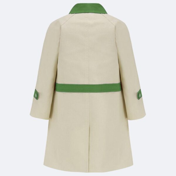 boys tailored coat with green detail on white background made in london