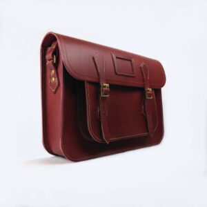 red leather satchel made in UK, leather bag