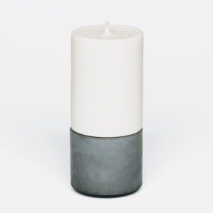 concrete and wax Grey mid candle and holder set, grey candle holder