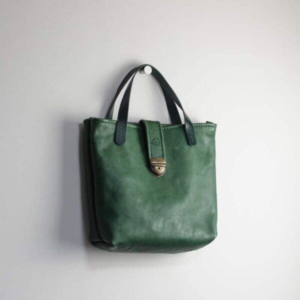 green leather large handbag