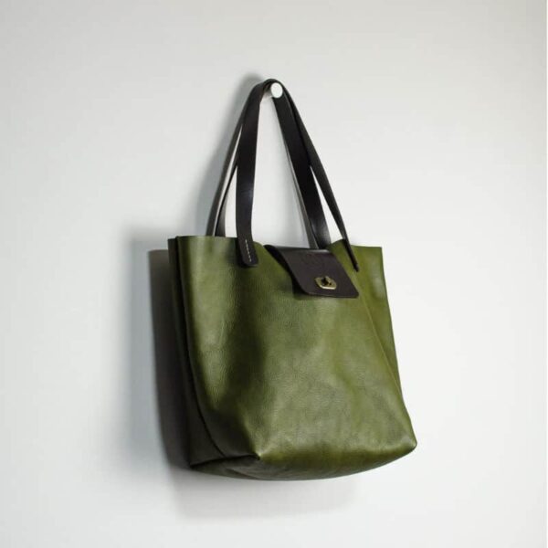 green leather handmade tote bag made in UK