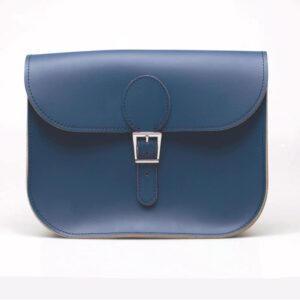 Brit-stitch Insignia blue full pint satchel, made in wales blue leather satchel blue leather bag british made blue bag