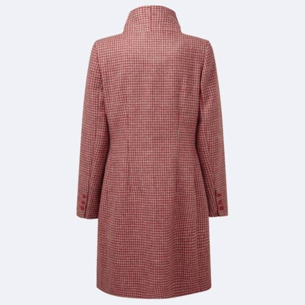 ladeies red and ecru houndstooth wool coat made in scotland