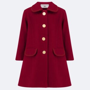 burgundy girls dress coat made in UK on white background