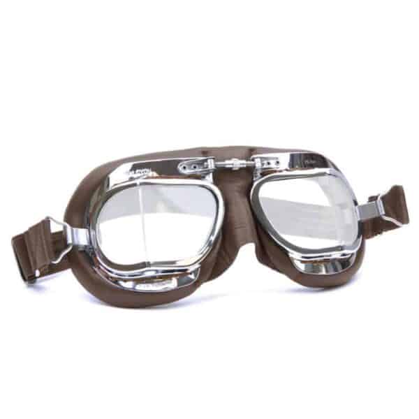 MK49 brown leather and chrome halcyon goggles, vintage car goggles for classic cars