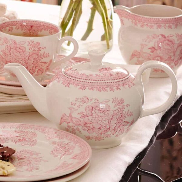 pink asiatic tea set made in stoke from earthenware
