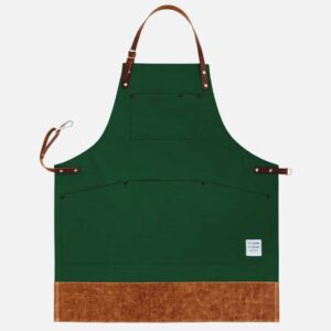 Risdon & Risdon green apron, shropshire green heavy canvas apron, leather apron