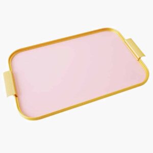 Rose Pink kaymet serving tray, aluminium serving tray in pink with gold trim, kaymet pink cocktail tray