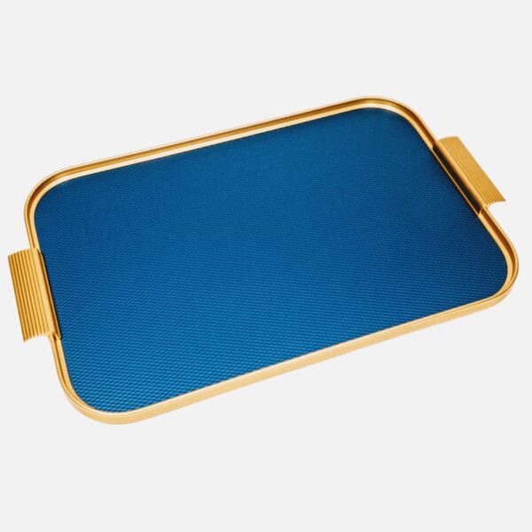 Kaymet Trays Royal Blue aluminium serving tray with gold trim, blue cocktail tray, blue breakfast tray