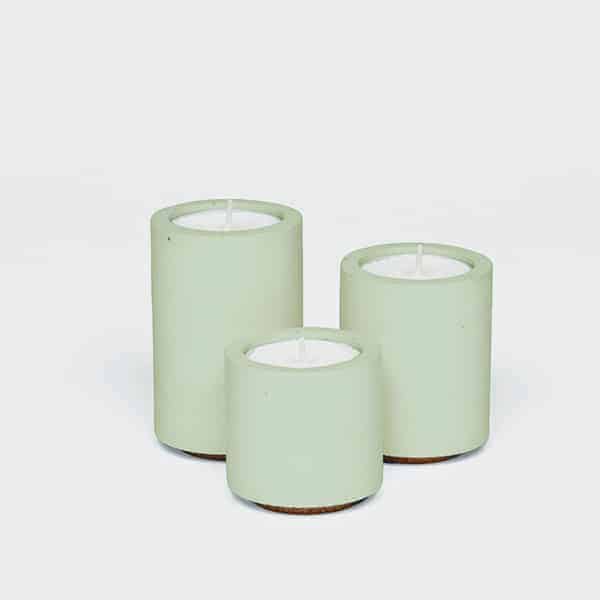 concrete and wax Sage Teal ight Trio, concrete tea light holders in green, made in UK tea light holder set of 3