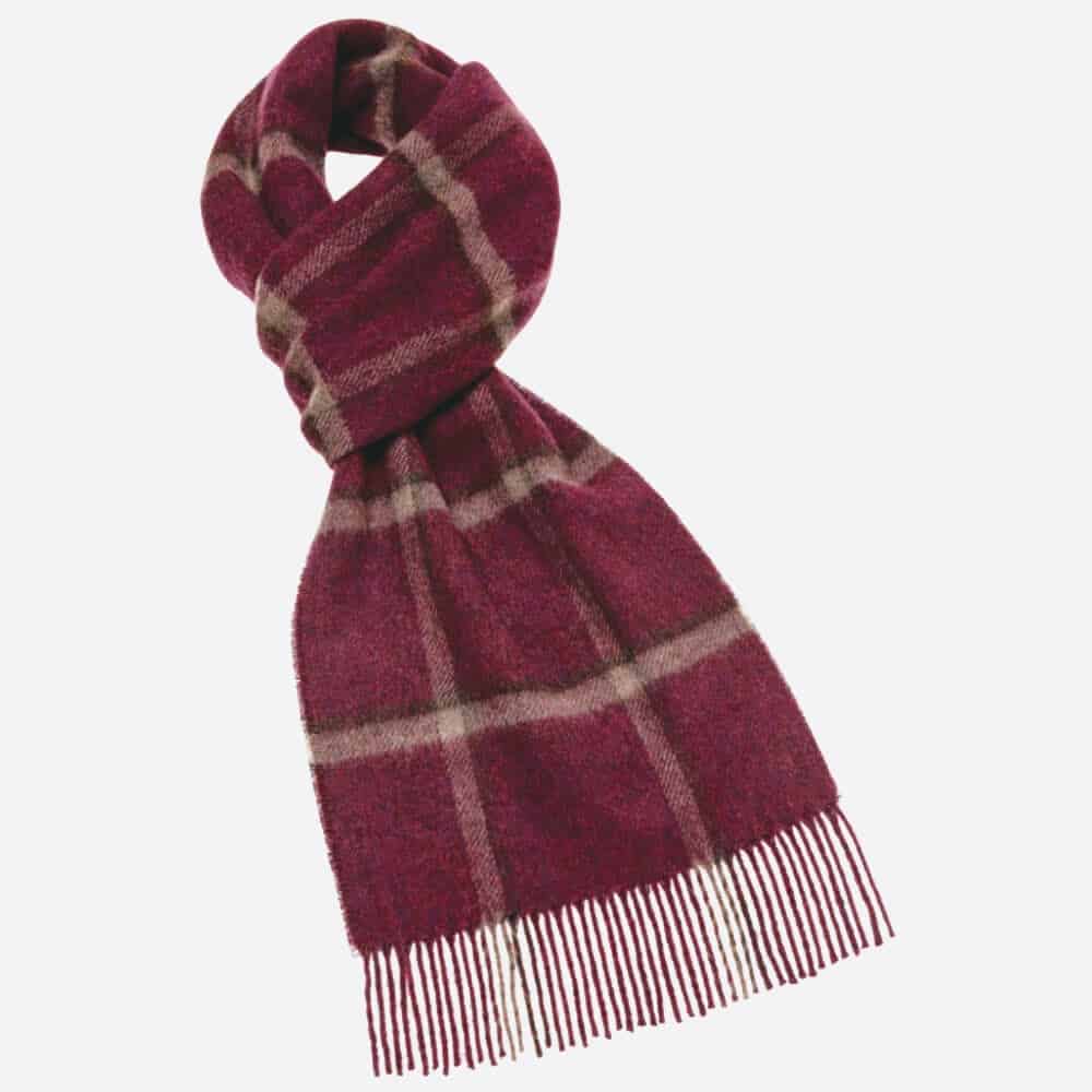 Salisbury wine scarf red check wool scarf bronte by moon abraham moon scarf