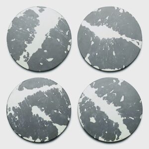 concrete and wax Set of four grey white splatter concrete coasters, grey concrete drinks coasters, coasters with felt bottoms, designer grey drinks coasters