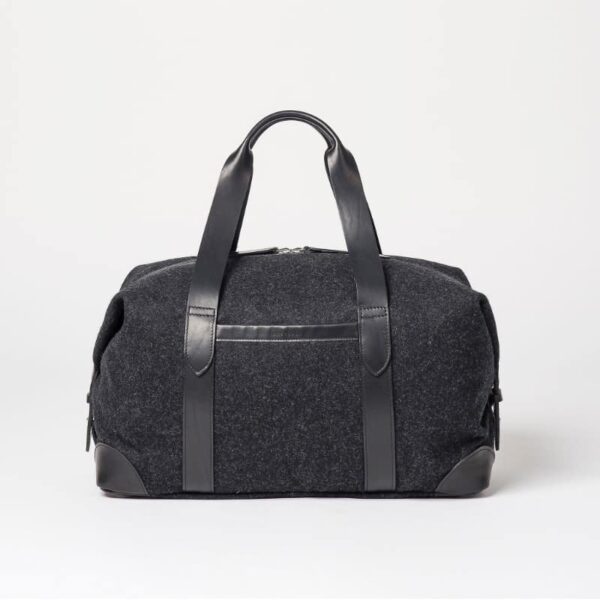 cherchbi large black woollen holdall hand made in uk with leather straps
