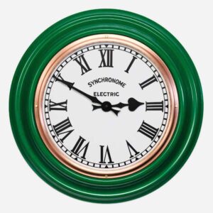 Synchonome clocks green clock roman numerals, green factory clock, classic wall clcok, synchronome factory clock