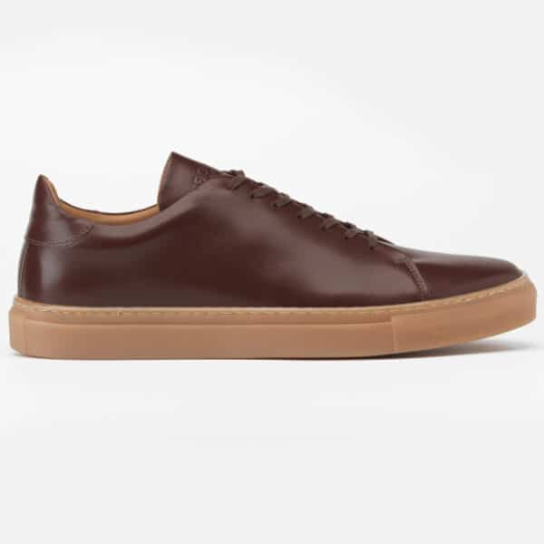 British made footwear from Goral made in Sheffield classic low top rosewood and dark tan trainers