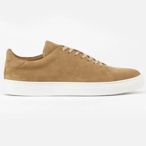 British made leather trainer from Goral in beige leather on white background