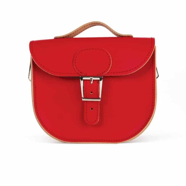 Brit-Stitch small red leather satchel Vintage red half pint handbag, British made red handbag