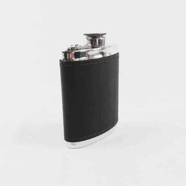 Wentworth Pewter Bournville brown leather and pewter hip flask, classic hip flask with leather surround, walking flask silver and leather 6oz hip flask