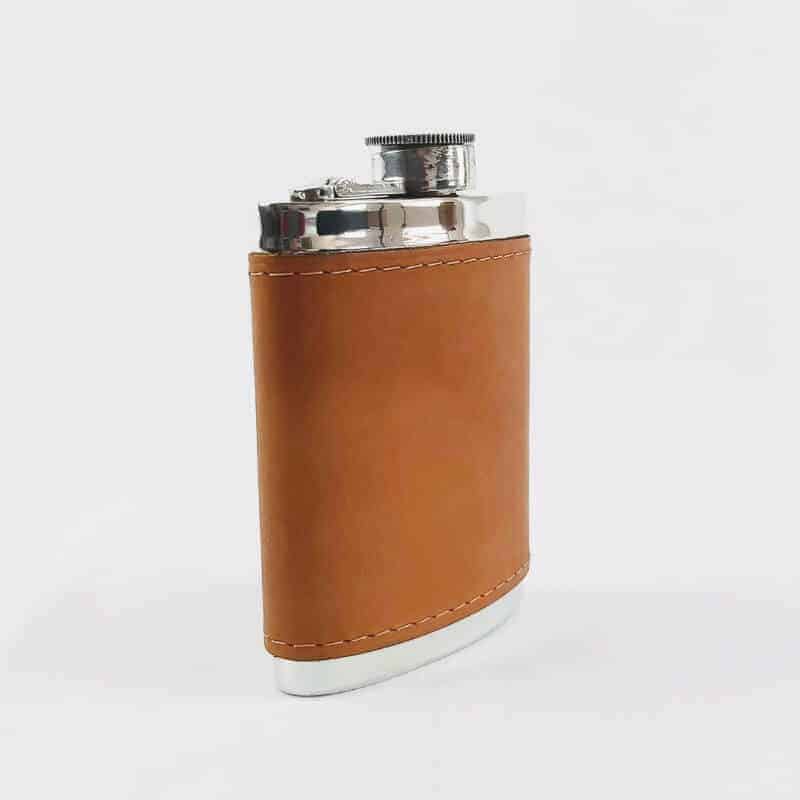 Wentworth pewter English tan leather hip flask with tan leather surround 6oz hip flask silver hip flask, made in sheffield hip flask