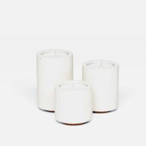 concrete and wax White Tea light holder Trio, concrete tea light trio made in Uk